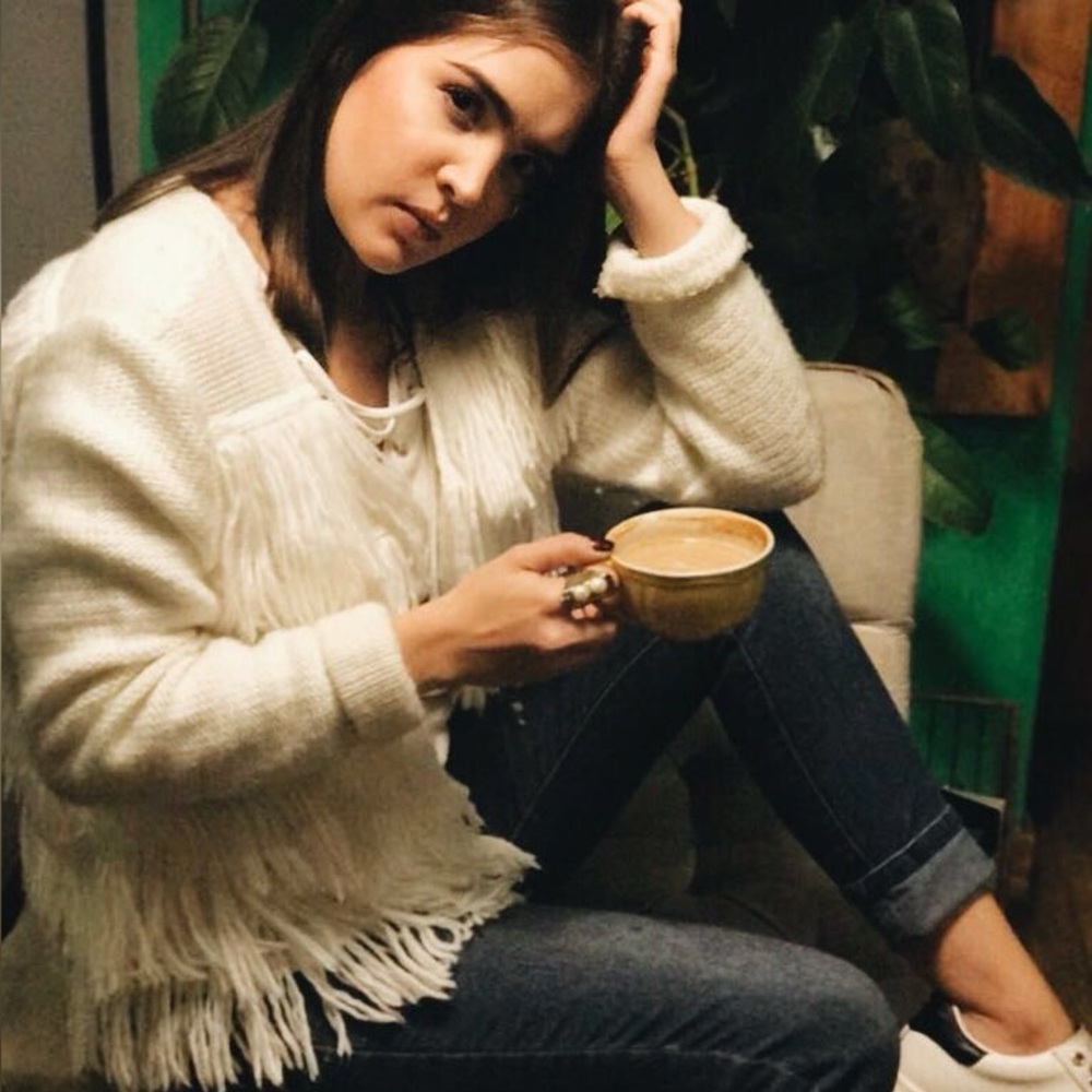 Cream Fringe Cardigan Boho Western Cozy Knit